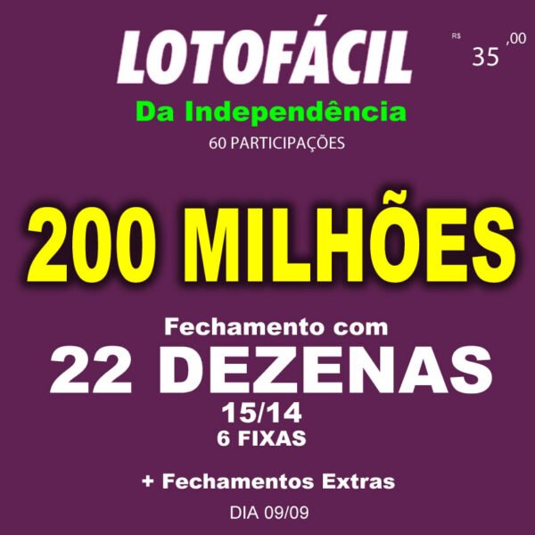 LOTOFÁCIL 22 DEZENAS