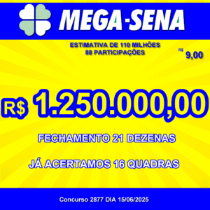 Bolão Mega-Sena 2876 FECHAMENTO COM 21 DEZENAS