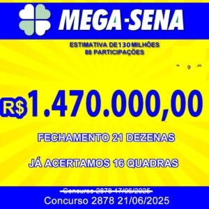 Bolão Mega-Sena 2878 FECHAMENTO COM 21 DEZENAS